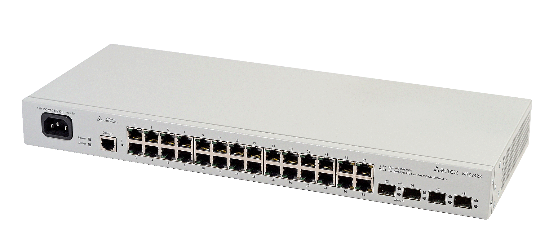 Ethernet-коммутатор MES2428B, 24x1G RJ45 + 4xCombo (RJ45/SFP), L2, 220V AC/12V DC